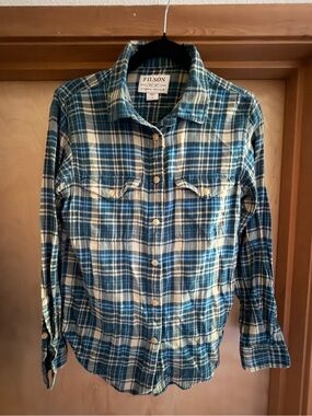 Filson Blue and Cream Plaid Flannel Shirt M